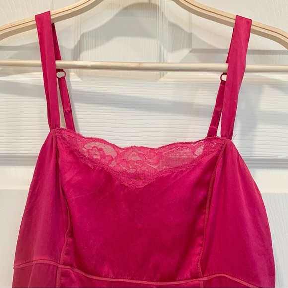 WHBM Fuchsia Pink Pure Silk Cami Top with Lace Neckline - Picture 3 of 7